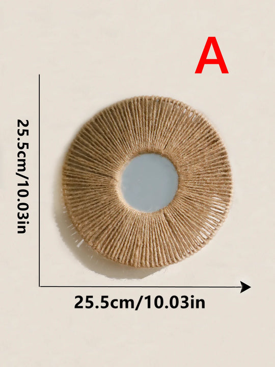 Round Hanging Wall Mirror with Woven Hemp Rope Decor