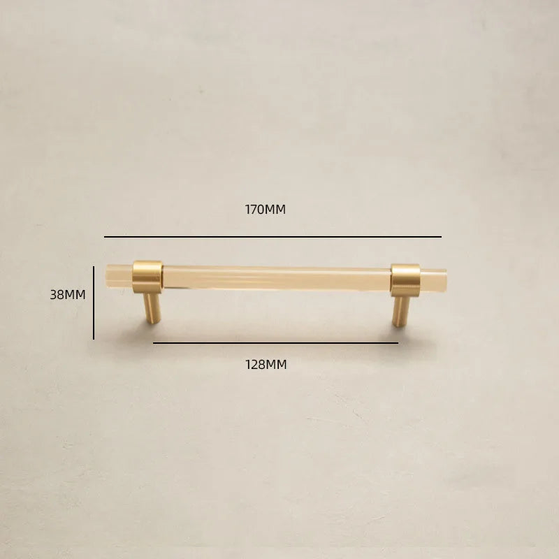 Champagne Acrylic and Brass Cupboard Handles – Modern T-Bar Pulls for Furniture