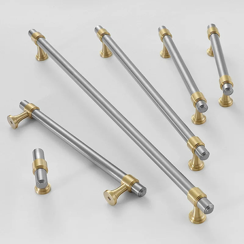 Nickel-Plated Brass Cabinet Handles – Gold and Matte Silver T-Bar Pulls