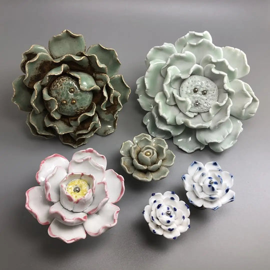 Handmade Ceramic Flower Knobs – Artistic Cabinet & Drawer Handles