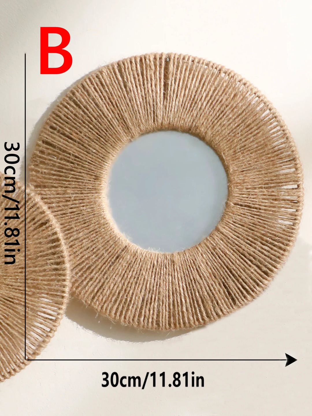 Round Hanging Wall Mirror with Woven Hemp Rope Decor