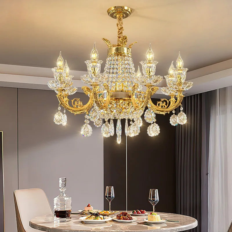 Light Luxury Golden Crystal Candle Chandelier – Elegant French-Style Ceiling Lamp