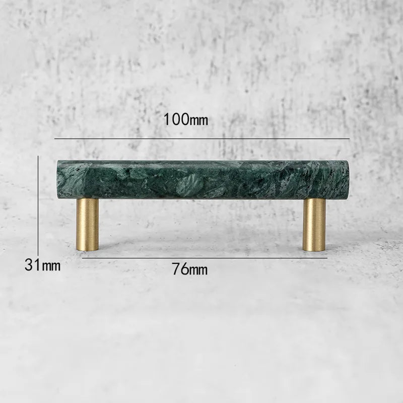 Green and White Marble Cabinet Handles – Luxury Brass-Based Pulls for Furniture (50mm-200mm)
