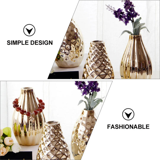 Golden Ceramic Decorative Vase for Home and Office Tabletop