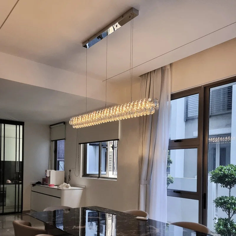 Modern Crystal Bar Pendant Light – Designer Silver Line-Shaped Ceiling Lamp