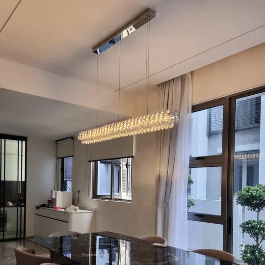 Modern Crystal Bar Pendant Light – Designer Silver Line-Shaped Ceiling Lamp