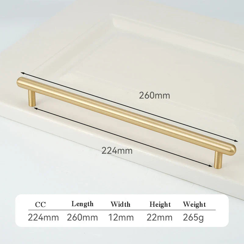 Satin Gold Brass Wardrobe Handles – Modern Pulls and Knobs for Furniture (50–260mm)