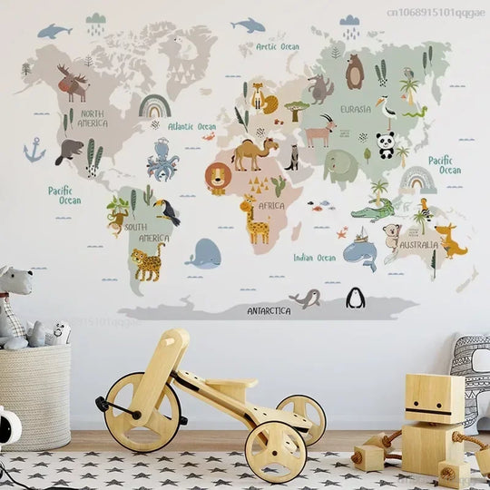 Animal Map Cartoon Wall Stickers for Children Room Decor