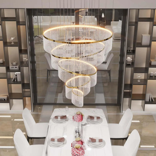 Large Crystal Ring Chandelier for High Ceilings & Staircase Foyers