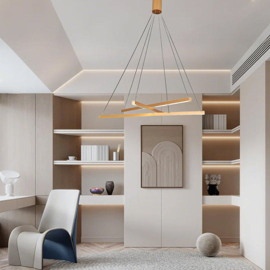 Modern 3-Light Gold Linear LED Chandelier – Aluminum Ceiling Pendant