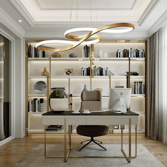 Geometric Wave Semi-Flush Chandelier – Metal & Silica Gel