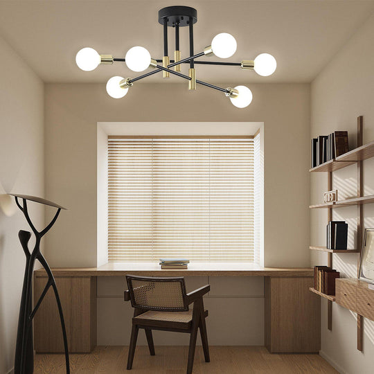 6-Light LED Sputnik Design Nordic Semi-Flush Mount Lighting Chandelier