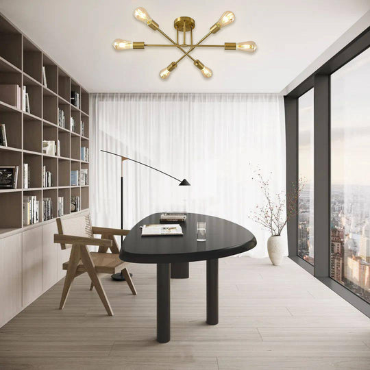 Minimalist Geometric Industrial Sputnik Chandelier 6 Bulbs Ceiling Light