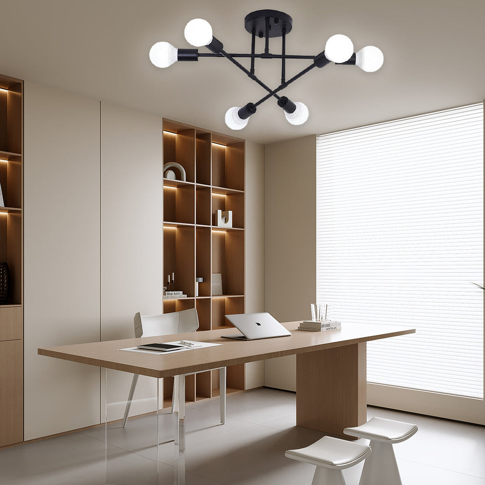Minimalist Geometric Industrial Sputnik Chandelier 6 Bulbs Ceiling Light