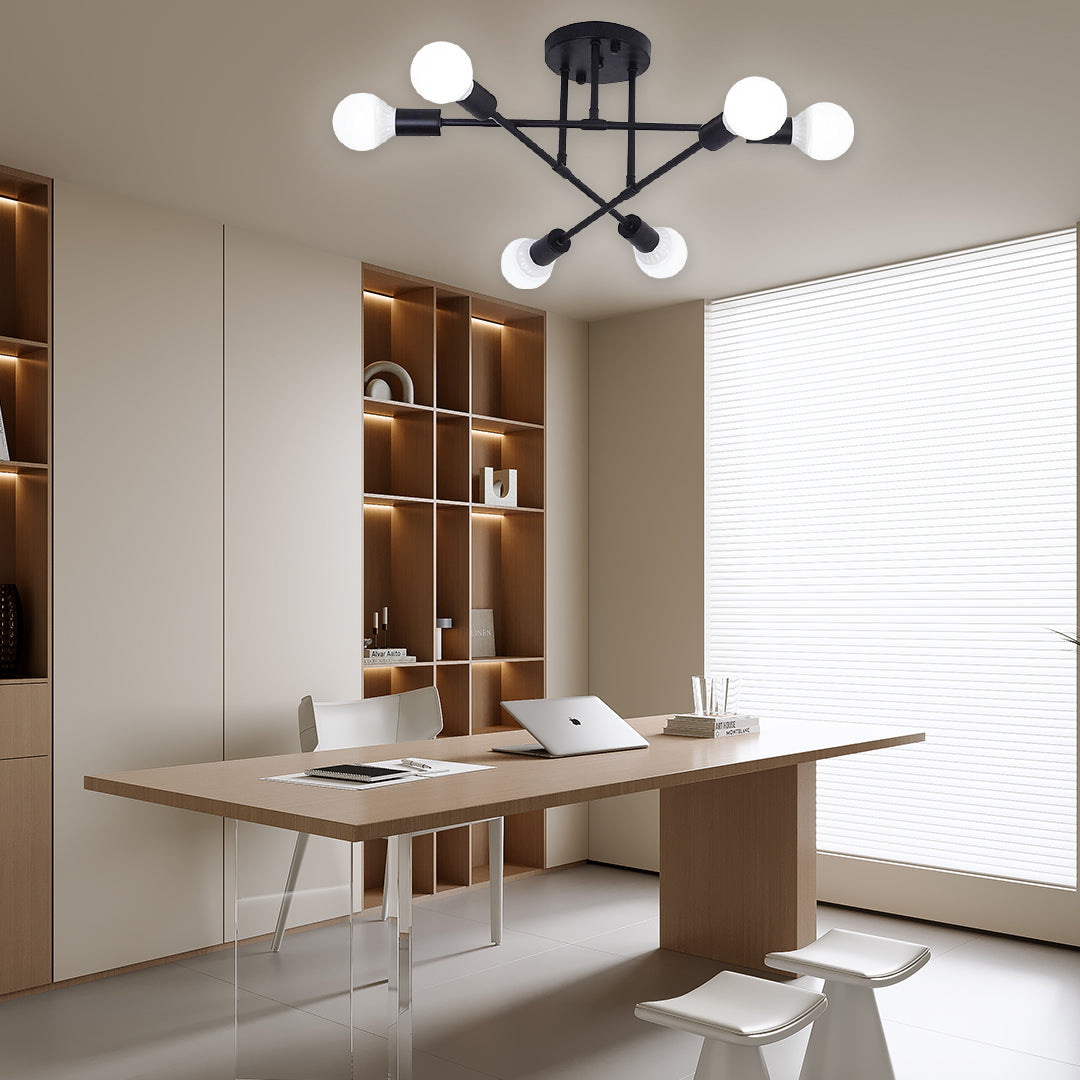 Minimalist Geometric Industrial Sputnik Chandelier 6 Bulbs Ceiling Light