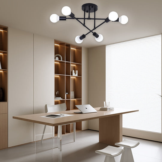 Minimalist Geometric Industrial Sputnik Chandelier 6 Bulbs Ceiling Light