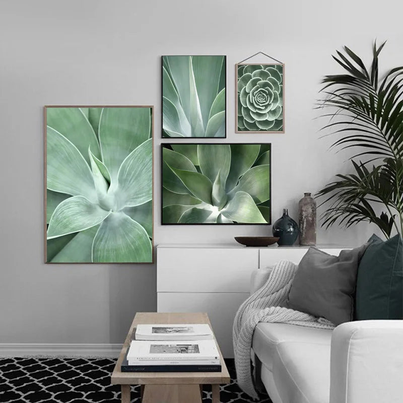Cactus Botanical Canvas Wall Art Green Leaf Print