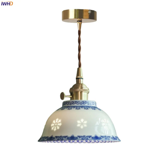 Patterned Ceramic Pendant Lamp with Vintage Copper Finish