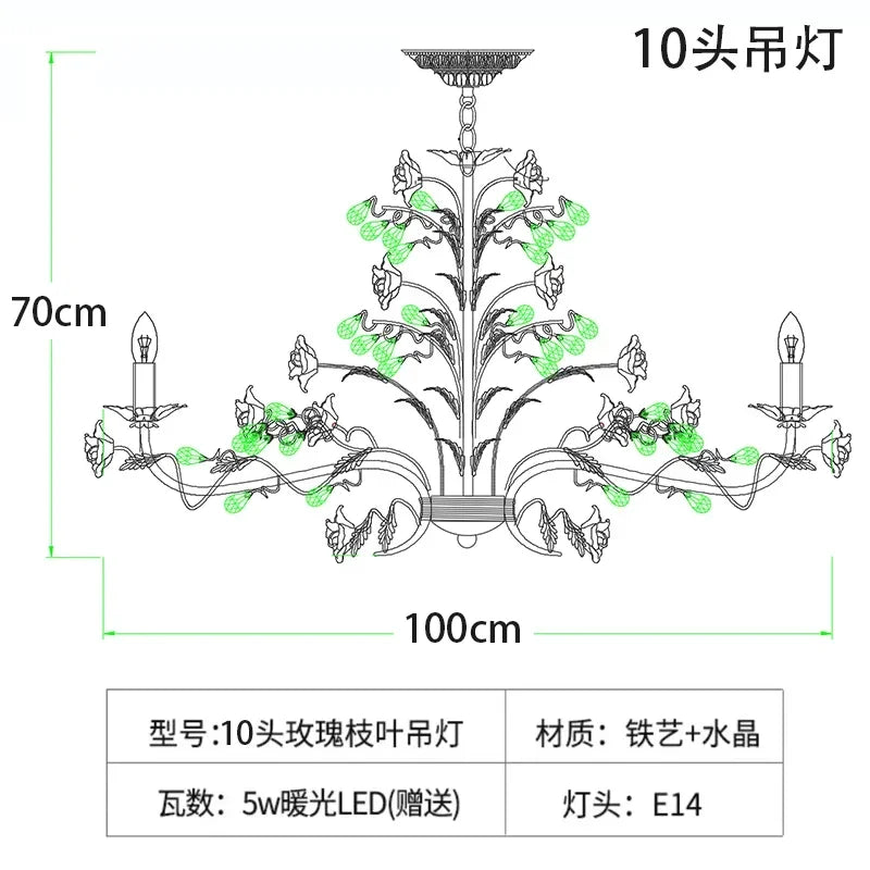 French Retro Pastoral Rose Ceiling Chandelier – Candle Style Lighting
