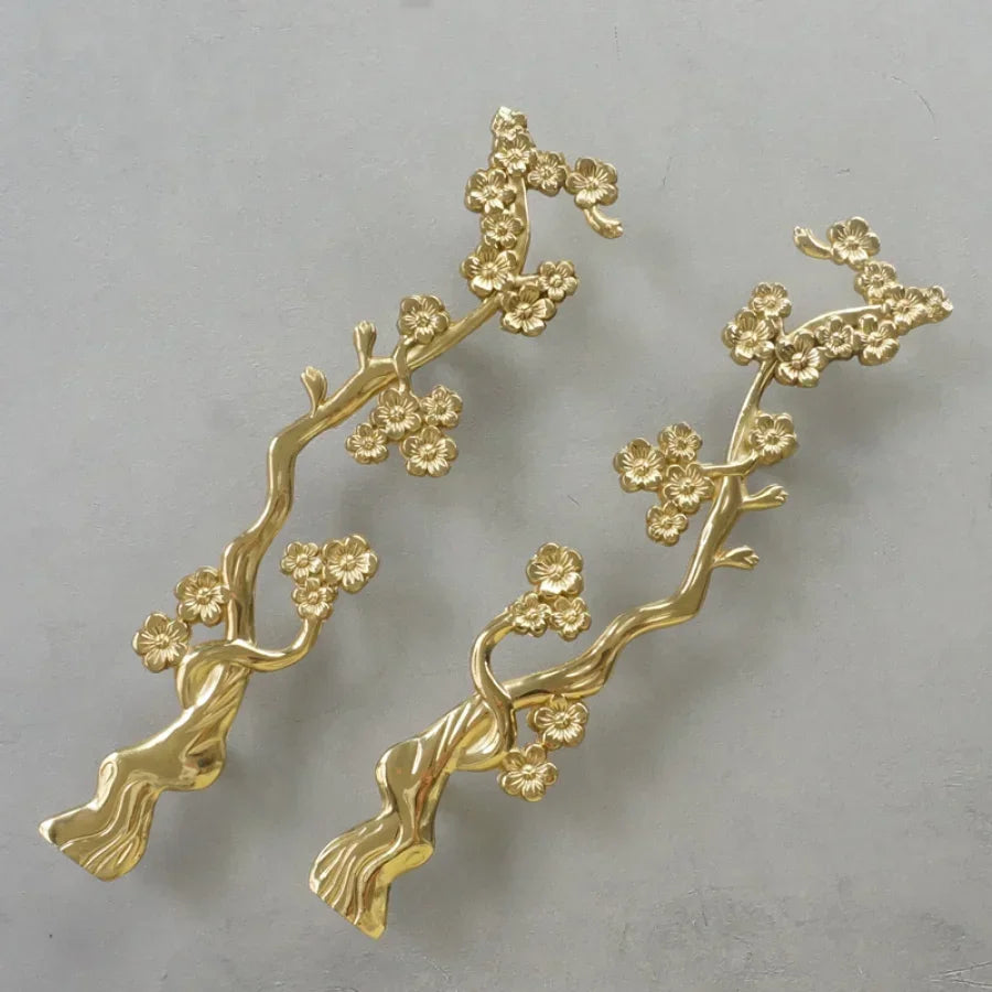 Solid Brass Plum Tree Branch Handles – Chinese Style Cabinet and Wardrobe Pulls (120mm)