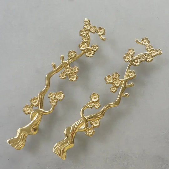 Solid Brass Plum Tree Branch Handles – Chinese Style Cabinet and Wardrobe Pulls (120mm)