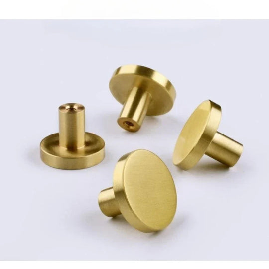 Pure Brass Cabinet Handles – Brushed Gold Single-Hole Knobs