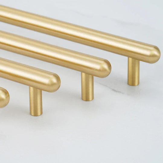 Satin Gold Brass Wardrobe Handles – Modern Pulls and Knobs for Furniture (50–260mm)