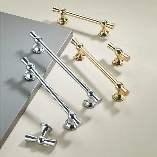 Polished Gold and Silver T-Bar Cabinet Handles – Modern Pulls for Furniture (55–220mm)