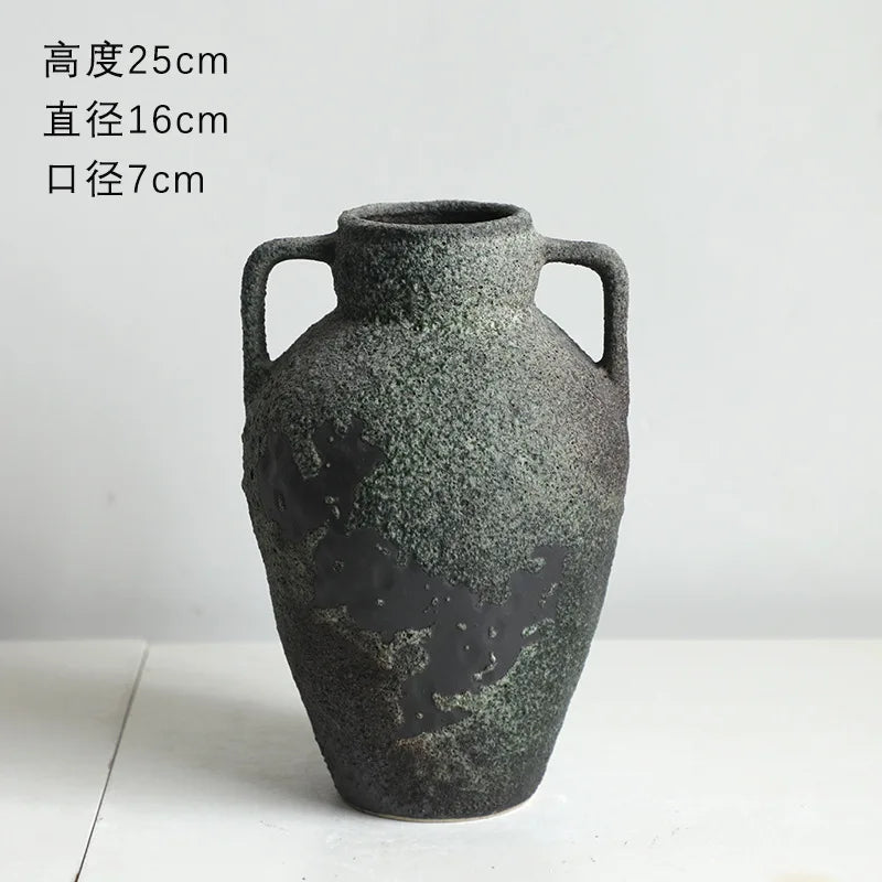 Vintage Dual Ear Coarse Ceramic Vase