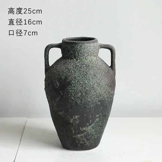 Vintage Dual Ear Coarse Ceramic Vase