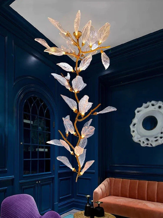 Luxury Leaf Chandelier Copper Pendant Light for Staircase & Villa
