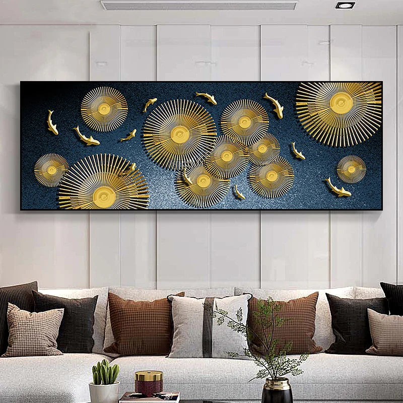 Abstract Golden Fish Wide Format Canvas Wall Art