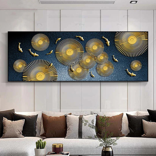 Abstract Golden Fish Wide Format Canvas Wall Art