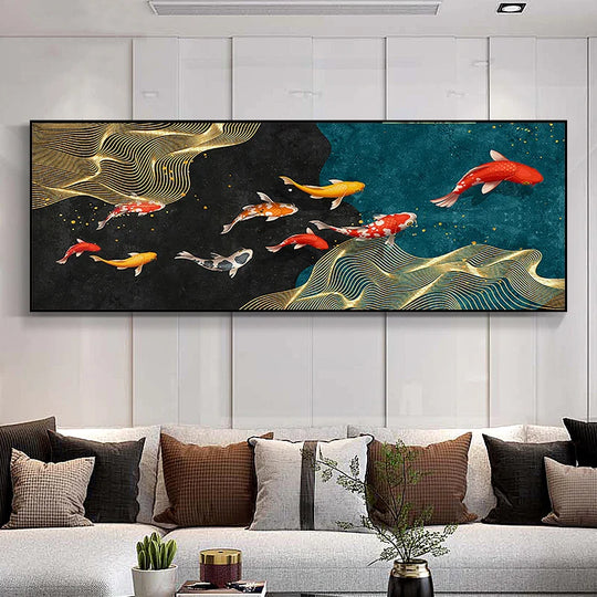 Abstract Golden Fish Wide Format Canvas Wall Art