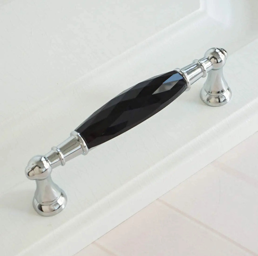 Modern Crystal Glass Drawer Handles – Gold and Black Pulls for Dressers and Cabinets (96mm/128mm)
