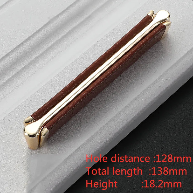 Modern Leather and Zinc Alloy Cabinet Handle – Elegant Pulls for Kitchen, Wardrobe, and Furniture (96mm)