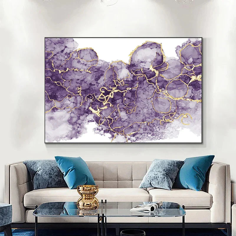 Purple Mauve Liquid Marble Abstract Canvas Wall Art