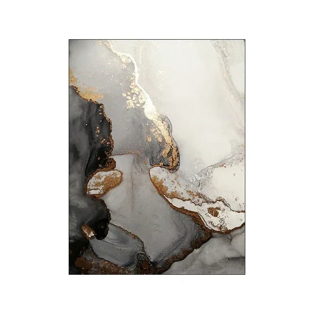 Black Gold Gray Marble Abstract Wall Art Canvas Print