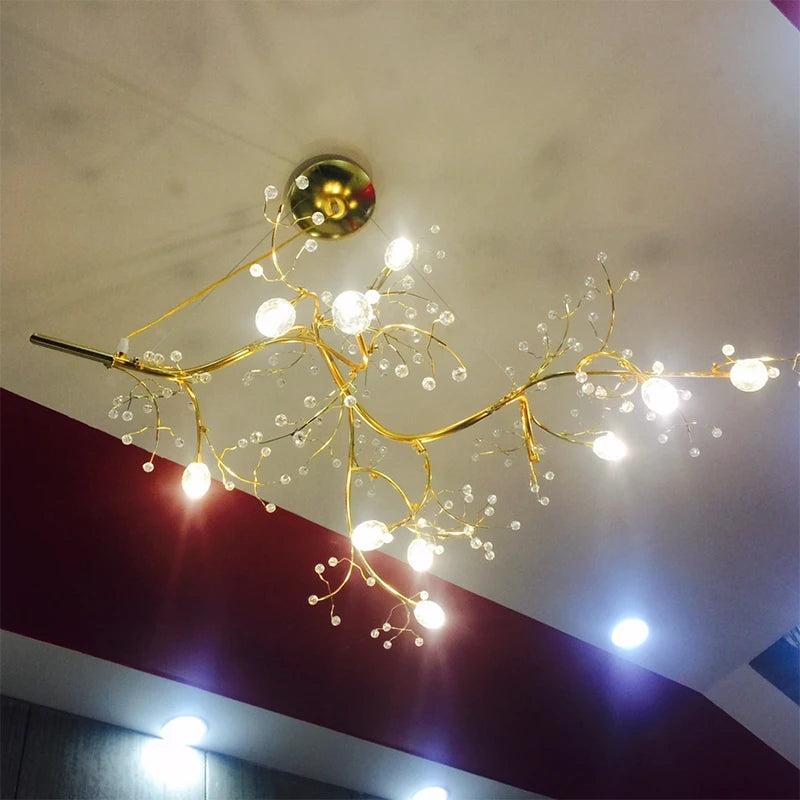 Nordic Modern Luxury Crystal Gold-Plated Branch Chandelier – LED Light