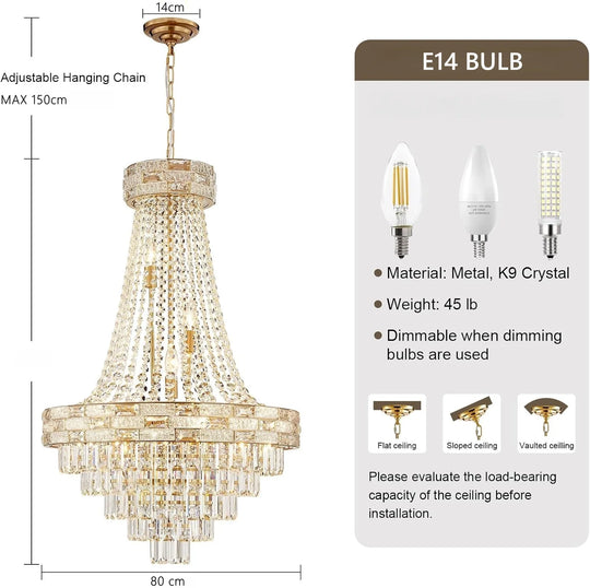 Modern Gold Crystal Chandelier for Dining & Living Spaces