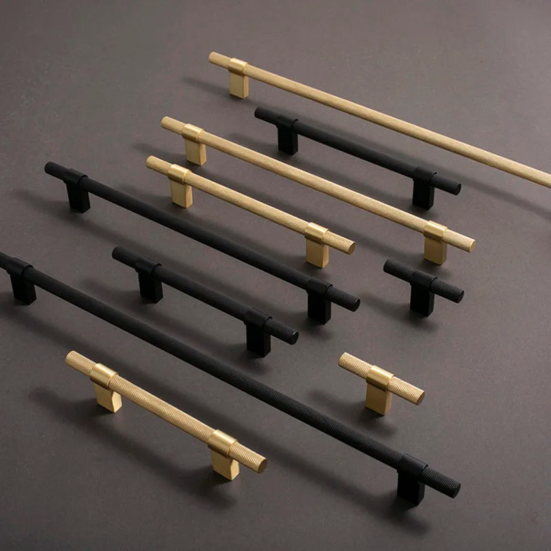 Gold and Black Textured Brass Handles – Modern Mesh Pulls and Knobs for Furniture