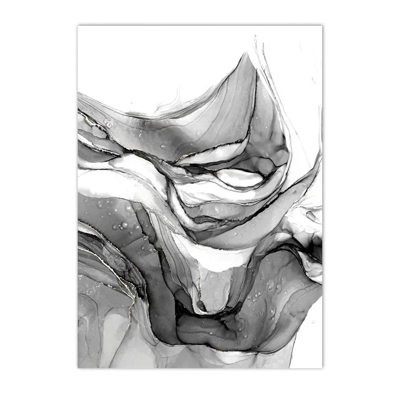 Abstract Black White Liquid Marble Canvas Wall Art Unframed