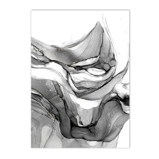Abstract Black White Liquid Marble Canvas Wall Art Unframed