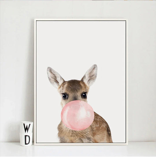 Baby Animals Pink Bubble Gum Nursery Canvas Wall Art
