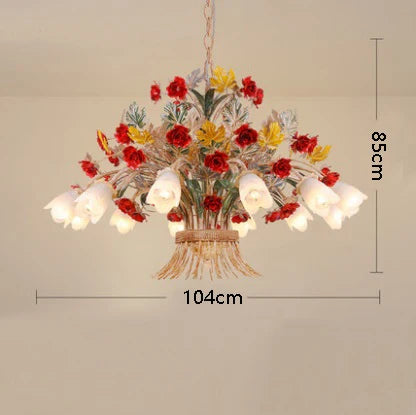 American Retro Glass Flower Chandelier for Living & Dining Room
