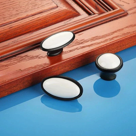 European Ceramic Cabinet Handles – Black and White Pulls for Furniture