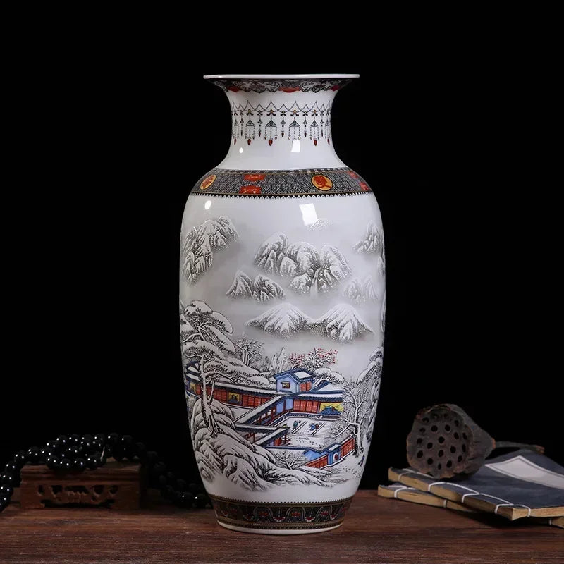 Ceramic Double Flower Decorative Vase for Living Room Table Decor