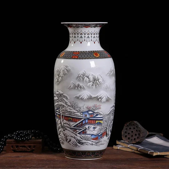 Ceramic Double Flower Decorative Vase for Living Room Table Decor