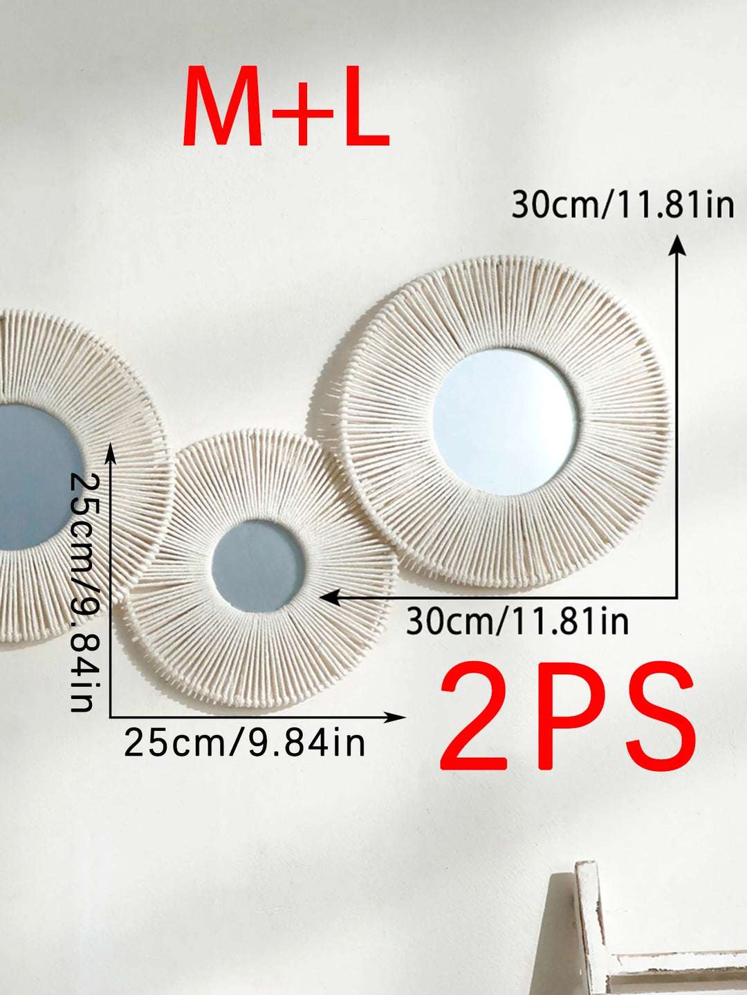 Round Hanging Wall Mirror with Woven Hemp Rope Decor