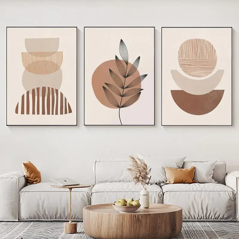Set of 3 Abstract Geometric Earthy Tone Canvas Wall Art